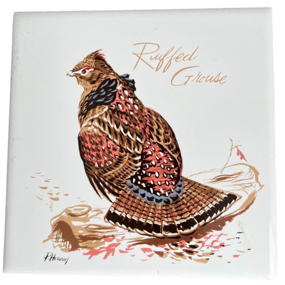 Vtg Screencraft Ruffed Grouse TRIVET / WALL HANGING Cork Back Artist P. Howard - Picture 2 of 7